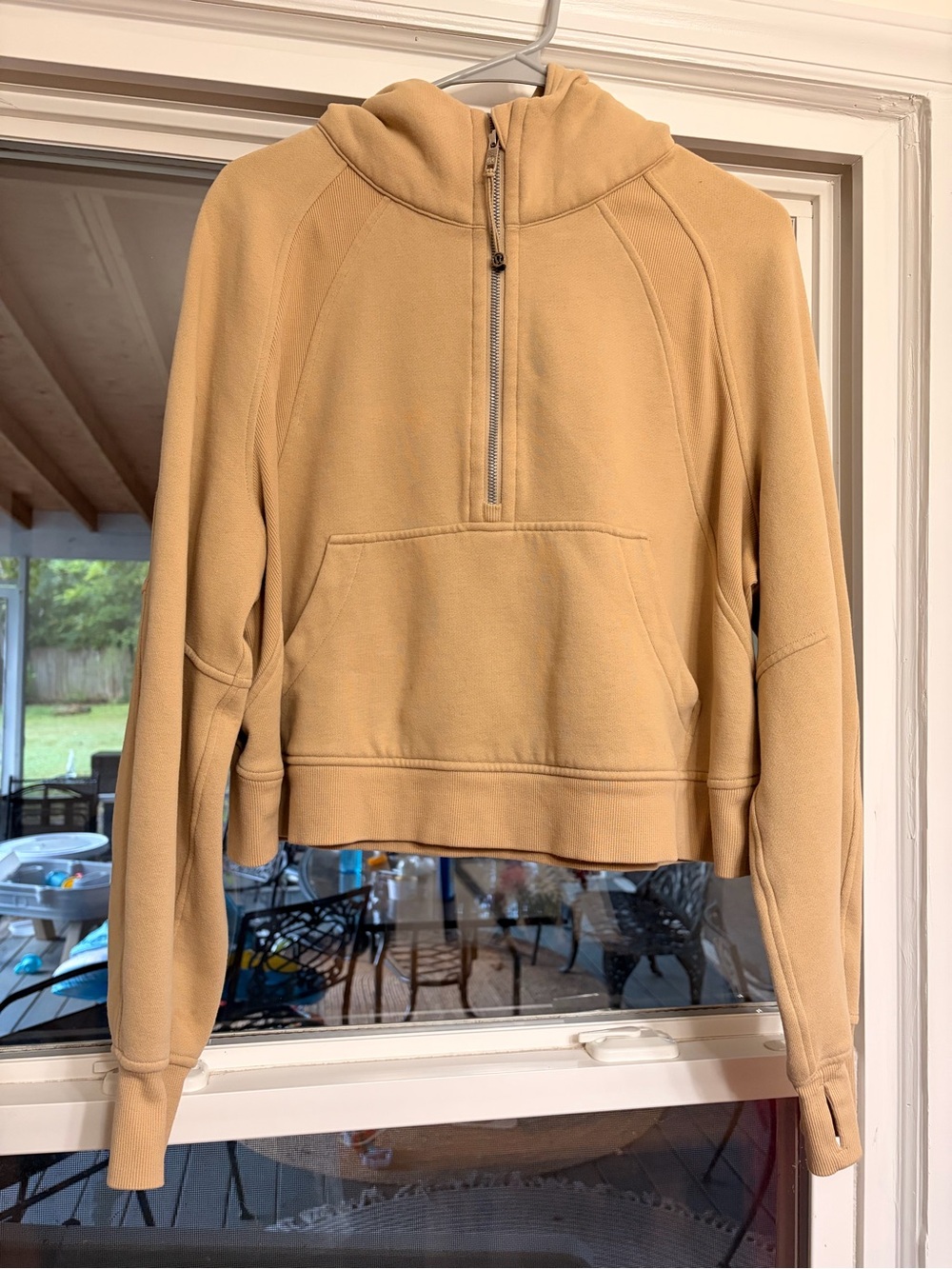 lululemon athletica Scuba Cropped Half-Zip Hoodie in Camel